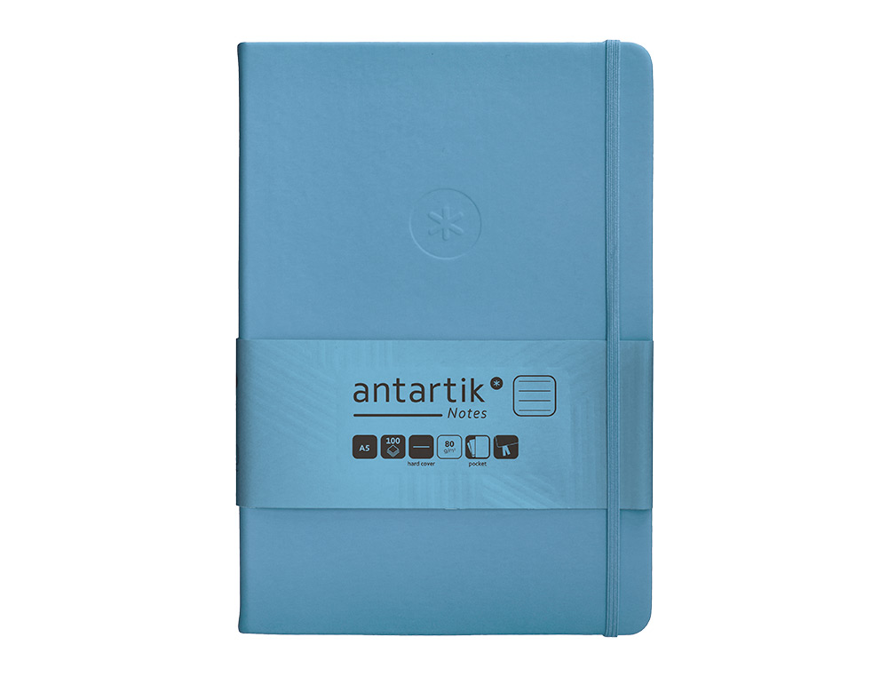 CADERNO COM ELASTICO ANTARTIK NOTES CAPA DURA A5 PAUTADO AZUL CLARO 100 FOLHAS 80 GR FSC