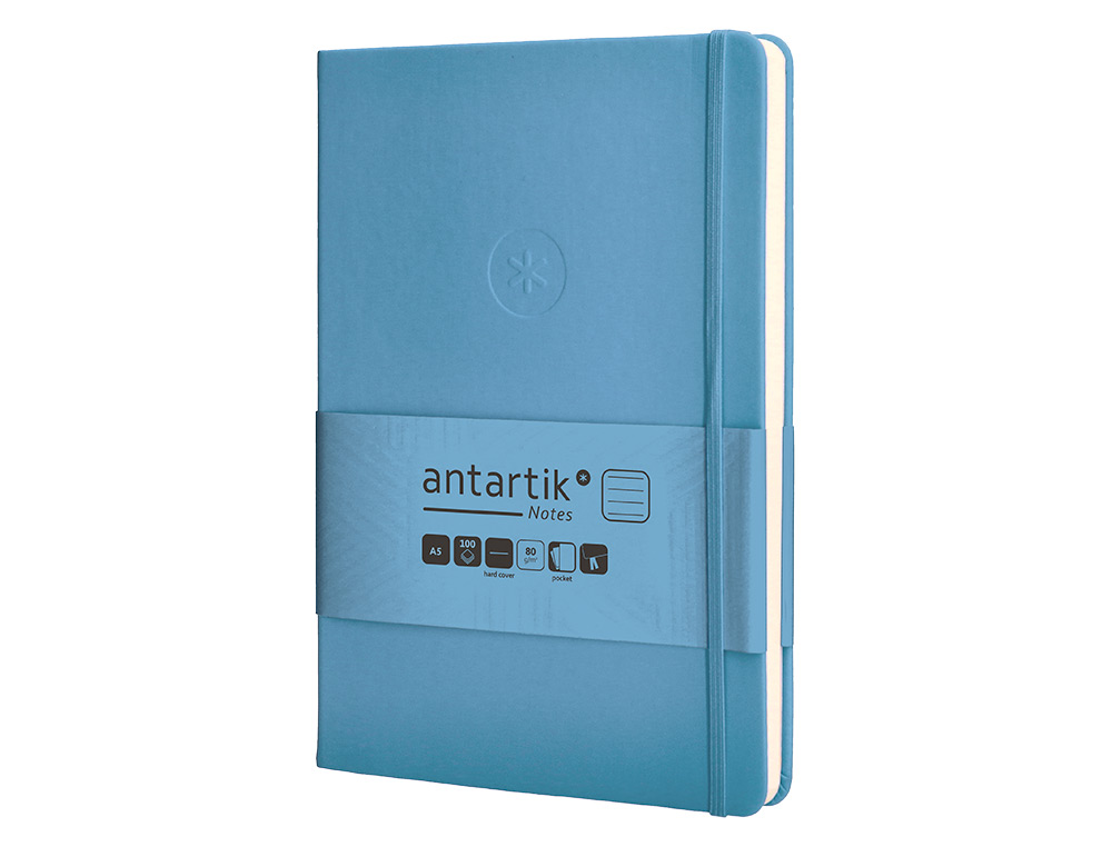 CADERNO COM ELASTICO ANTARTIK NOTES CAPA DURA A5 PAUTADO AZUL CLARO 100 FOLHAS 80 GR FSC