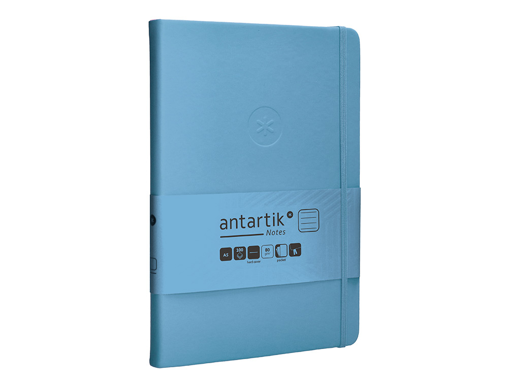 CADERNO COM ELASTICO ANTARTIK NOTES CAPA DURA A5 PAUTADO AZUL CLARO 100 FOLHAS 80 GR FSC
