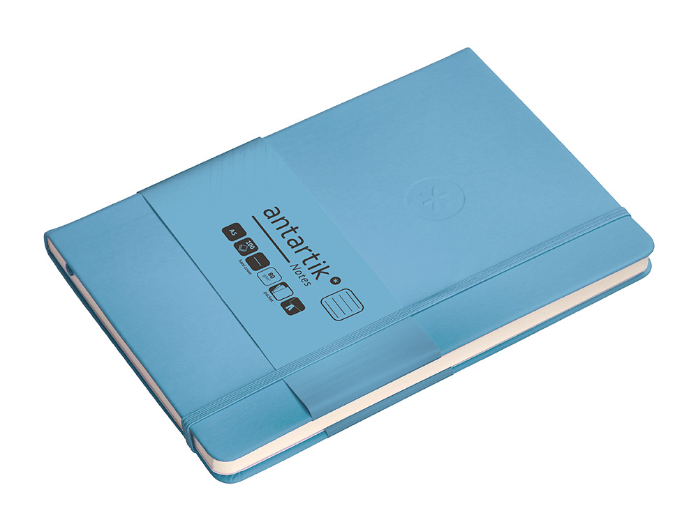 CADERNO COM ELASTICO ANTARTIK NOTES CAPA DURA A5 PAUTADO AZUL CLARO 100 FOLHAS 80 GR FSC