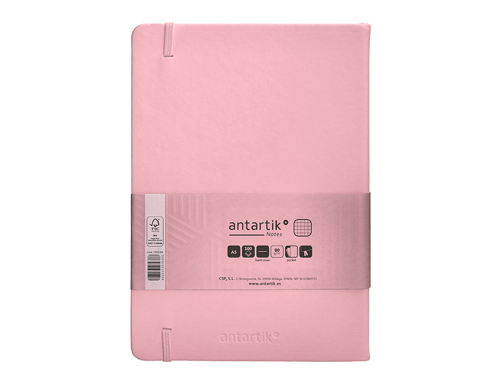 CADERNO COM ELASTICO ANTARTIK NOTES CAPA DURA A5 QUADRICULADO ROSA PASTEL 100 FOLHAS 80 GR FSC