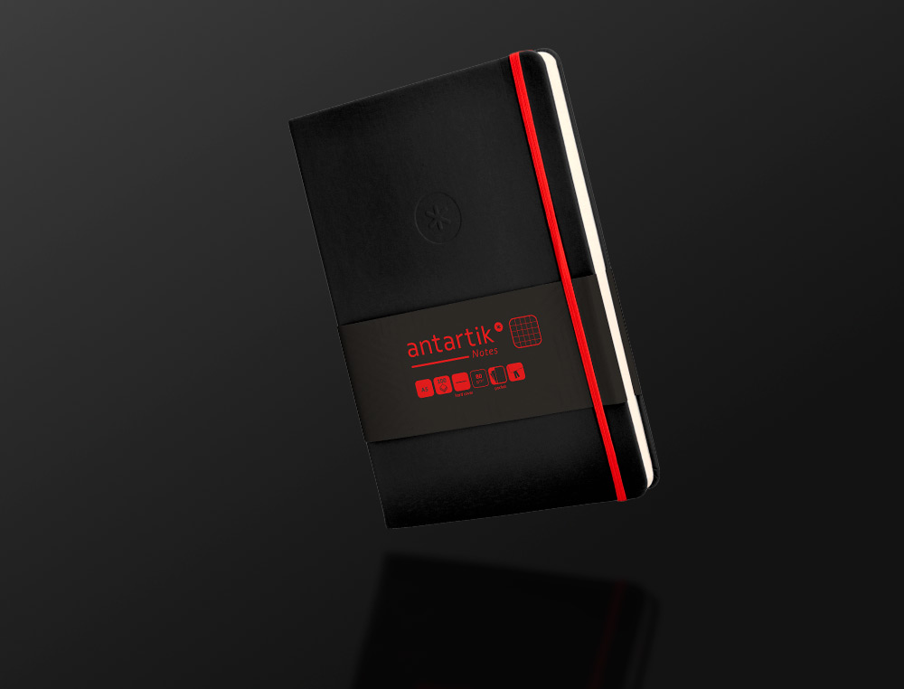 CADERNO COM ELASTICO ANTARTIK NOTES CAPA DURA A5 QUADRICULADO PRETO E VERMELHO 100 FOLHAS 80 GR FSC