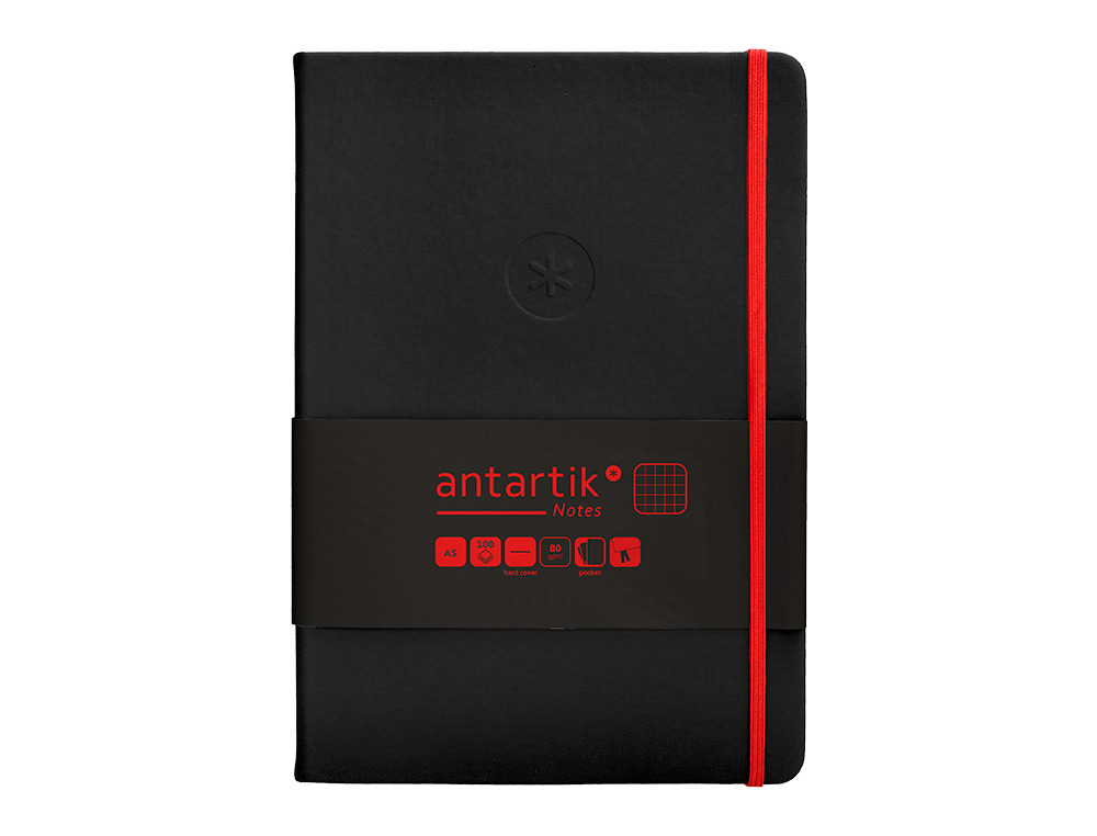 CADERNO COM ELASTICO ANTARTIK NOTES CAPA DURA A5 QUADRICULADO PRETO E VERMELHO 100 FOLHAS 80 GR FSC