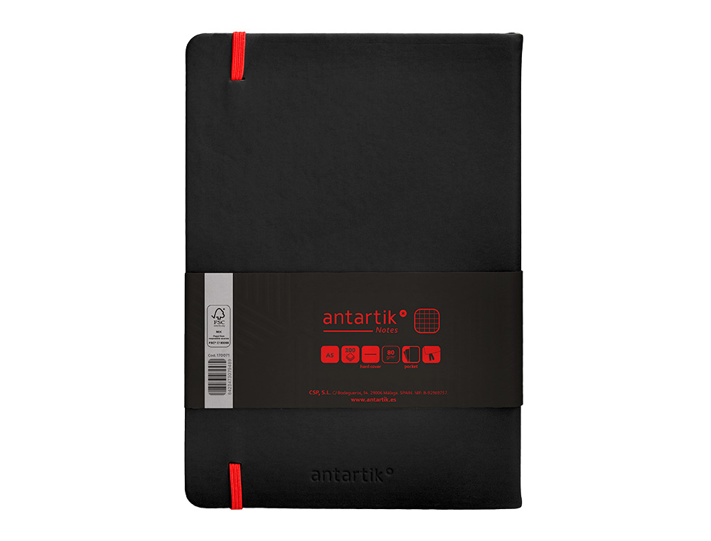 CADERNO COM ELASTICO ANTARTIK NOTES CAPA DURA A5 QUADRICULADO PRETO E VERMELHO 100 FOLHAS 80 GR FSC