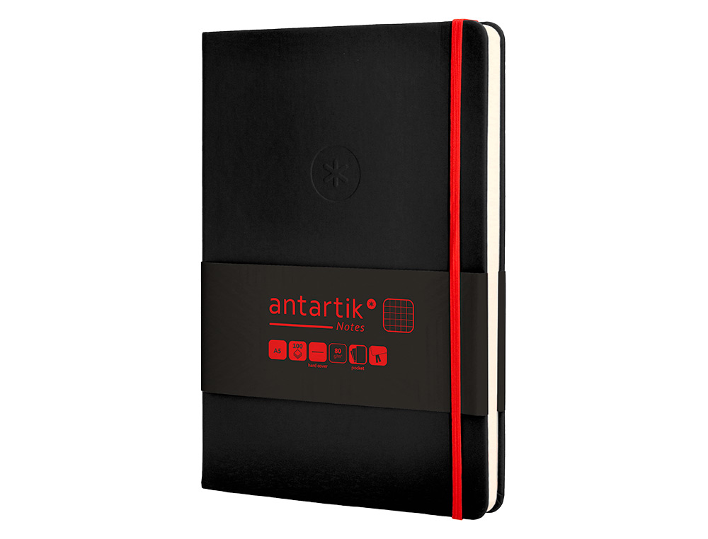 CADERNO COM ELASTICO ANTARTIK NOTES CAPA DURA A5 QUADRICULADO PRETO E VERMELHO 100 FOLHAS 80 GR FSC