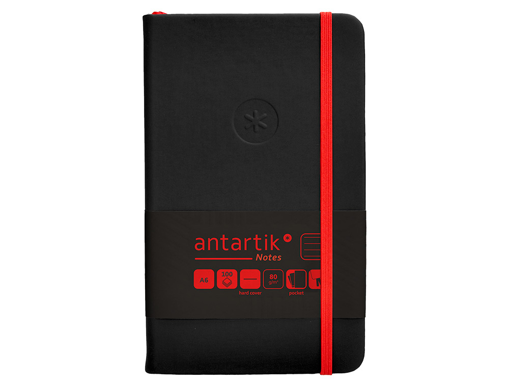 CADERNO COM ELASTICO ANTARTIK NOTES CAPA DURA A6 PAUTADO PRETO E VERMELHO 100 FOLHAS 80 GR FSC