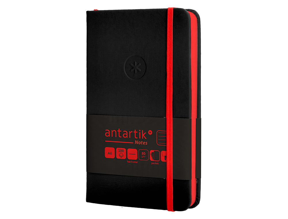 CADERNO COM ELASTICO ANTARTIK NOTES CAPA DURA A6 PAUTADO PRETO E VERMELHO 100 FOLHAS 80 GR FSC