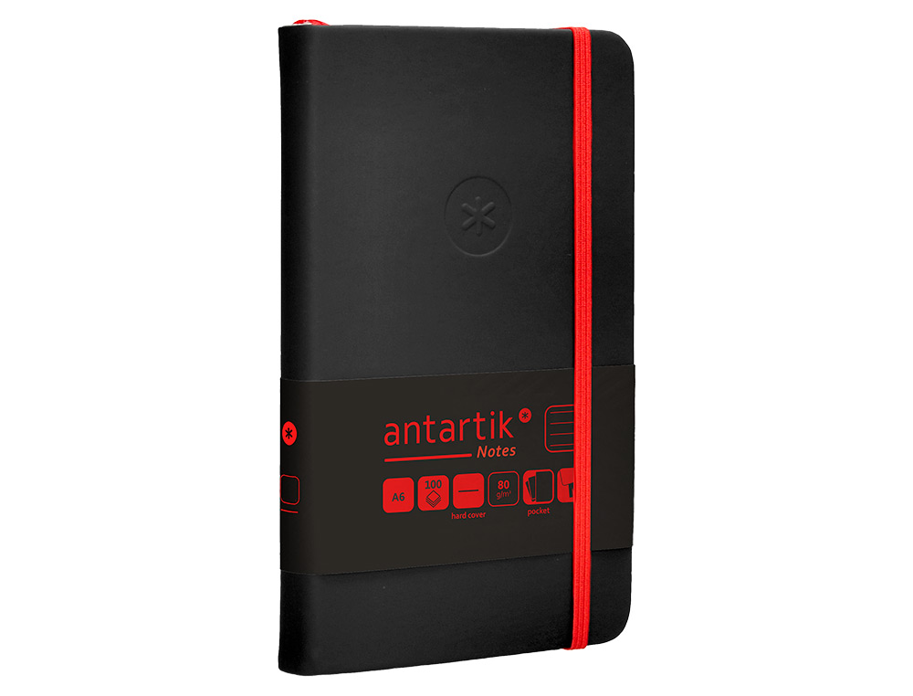 CADERNO COM ELASTICO ANTARTIK NOTES CAPA DURA A6 PAUTADO PRETO E VERMELHO 100 FOLHAS 80 GR FSC