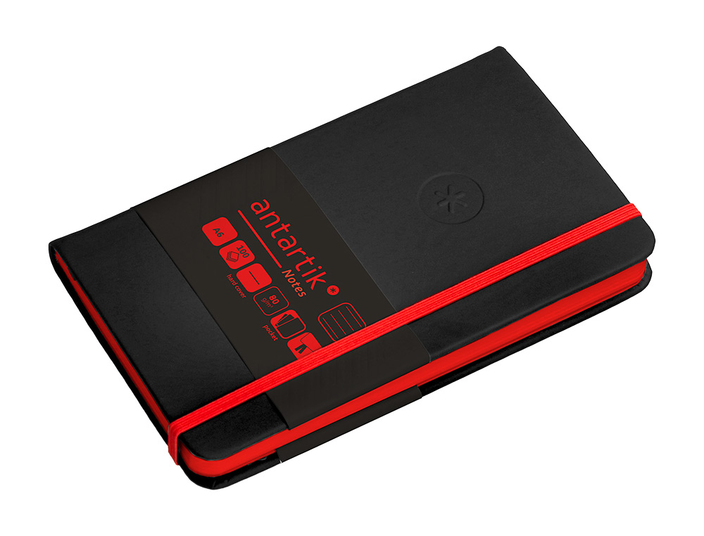 CADERNO COM ELASTICO ANTARTIK NOTES CAPA DURA A6 PAUTADO PRETO E VERMELHO 100 FOLHAS 80 GR FSC