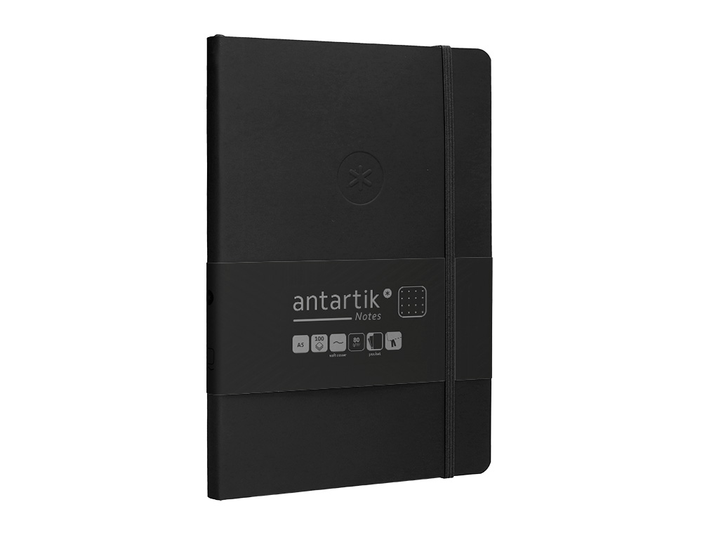 CADERNO COM ELASTICO ANTARTIK NOTES CAPA MOLE A5 PONTILHADO PRETO 80 FOLHAS 80 GR FSC
