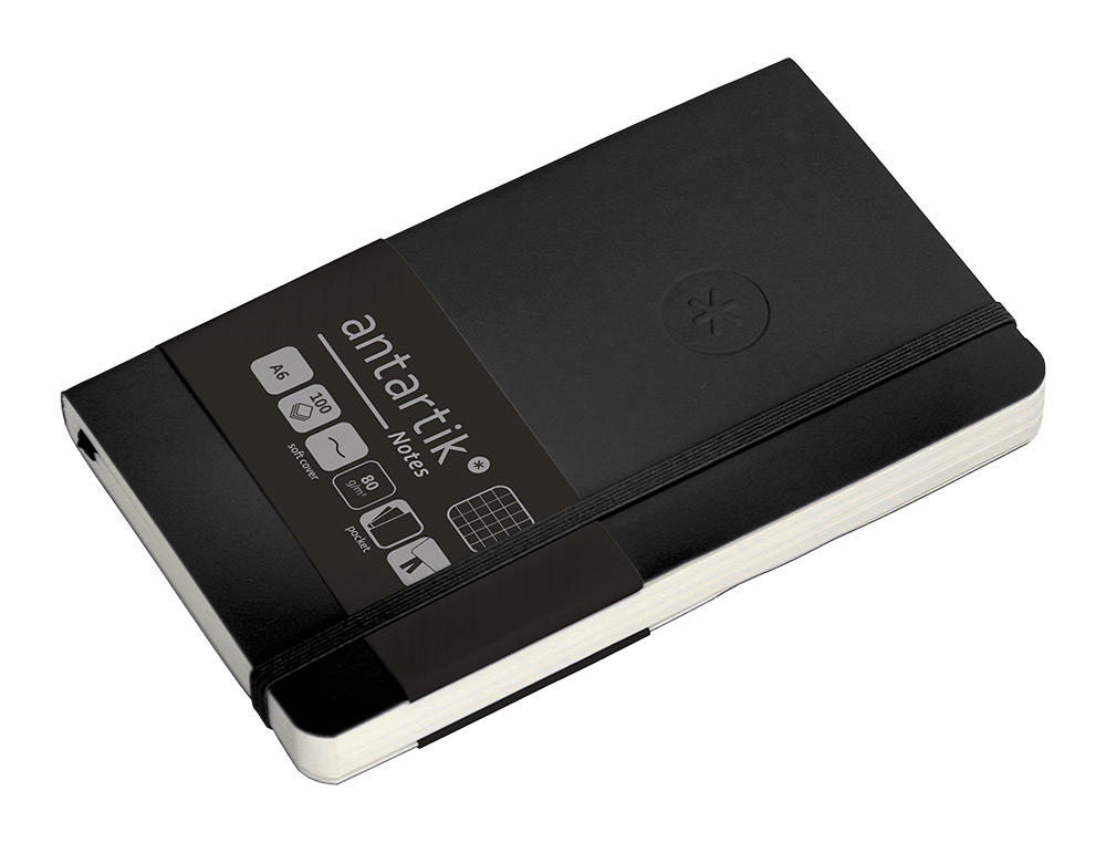 CADERNO COM ELASTICO ANTARTIK NOTES CAPA MOLE A6 QUADRICULADO PRETO 100 FOLHAS 80 GR FSC