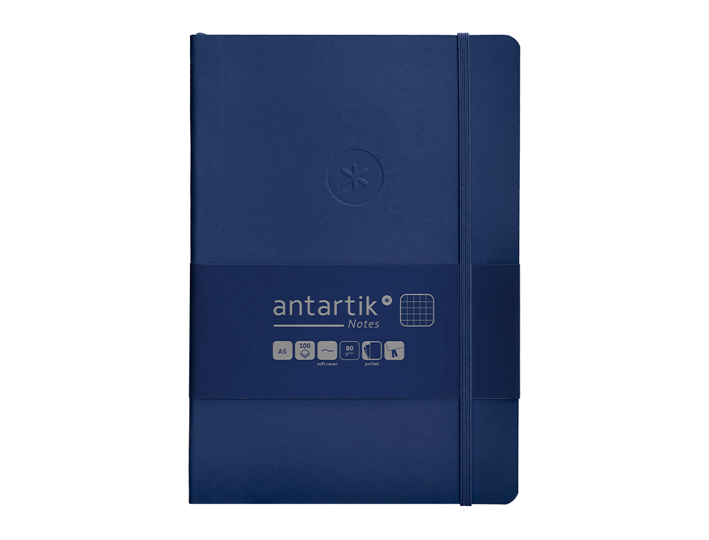 CADERNO COM ELASTICO ANTARTIK NOTES CAPA MOLE A5 QUADRICULADO AZUL MARINHO 80 FOLHAS 80 GR FSC