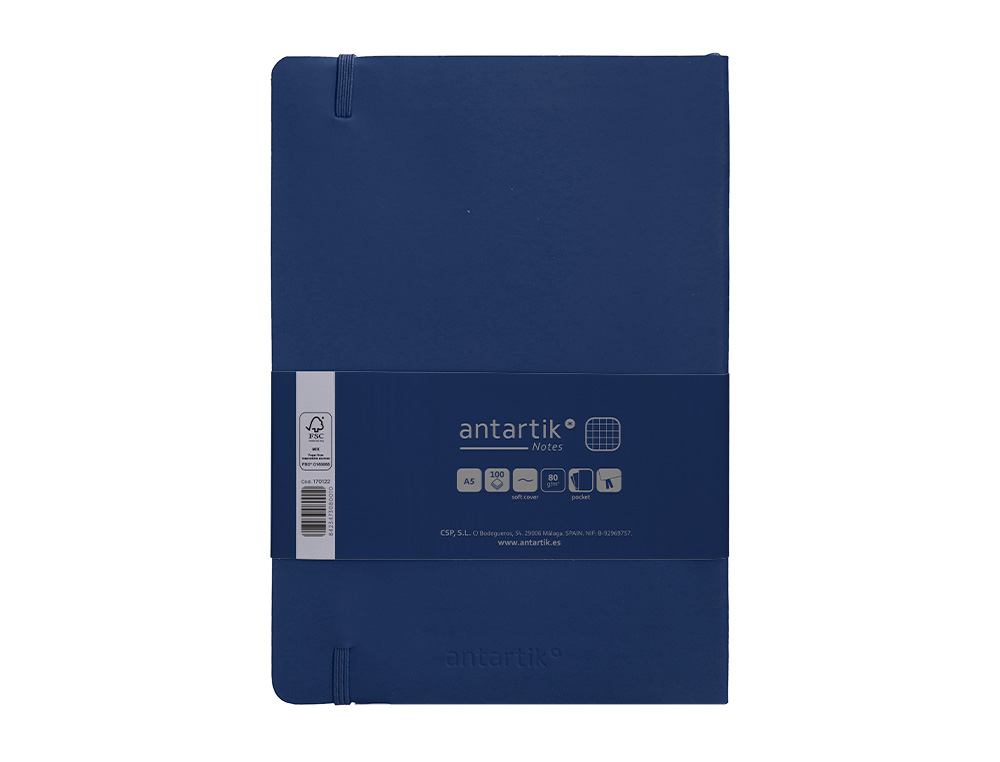 CADERNO COM ELASTICO ANTARTIK NOTES CAPA MOLE A5 QUADRICULADO AZUL MARINHO 80 FOLHAS 80 GR FSC