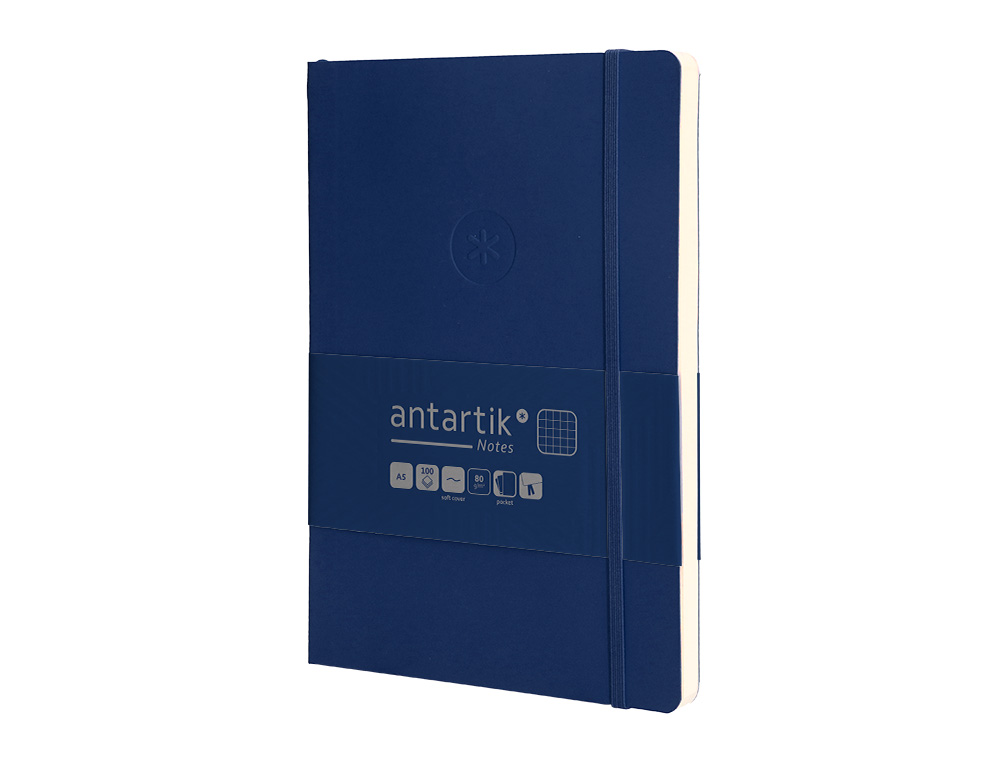 CADERNO COM ELASTICO ANTARTIK NOTES CAPA MOLE A5 QUADRICULADO AZUL MARINHO 80 FOLHAS 80 GR FSC