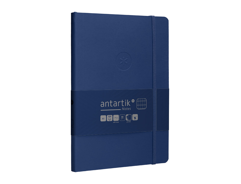 CADERNO COM ELASTICO ANTARTIK NOTES CAPA MOLE A5 QUADRICULADO AZUL MARINHO 80 FOLHAS 80 GR FSC