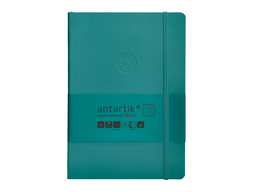 CADERNO COM ELASTICO ANTARTIK NOTES CAPA MOLE A5 PAUTADO VERDE AGUA-MARINHA 80 FOLHAS 80 GR FSC