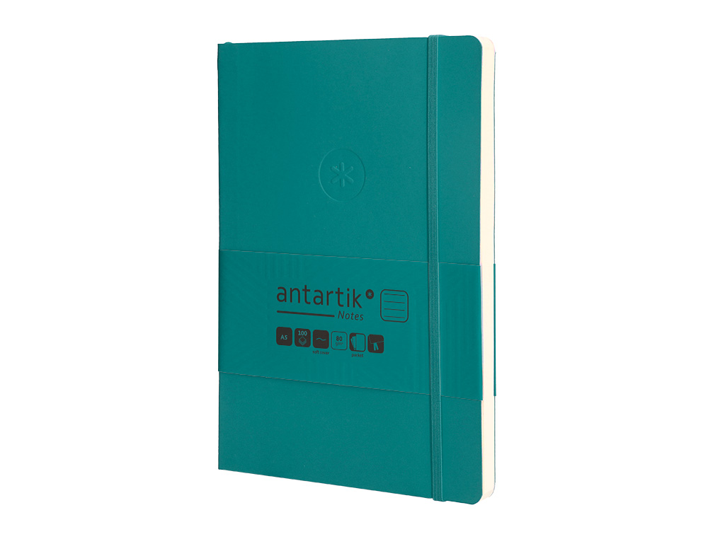 CADERNO COM ELASTICO ANTARTIK NOTES CAPA MOLE A5 PAUTADO VERDE AGUA-MARINHA 80 FOLHAS 80 GR FSC