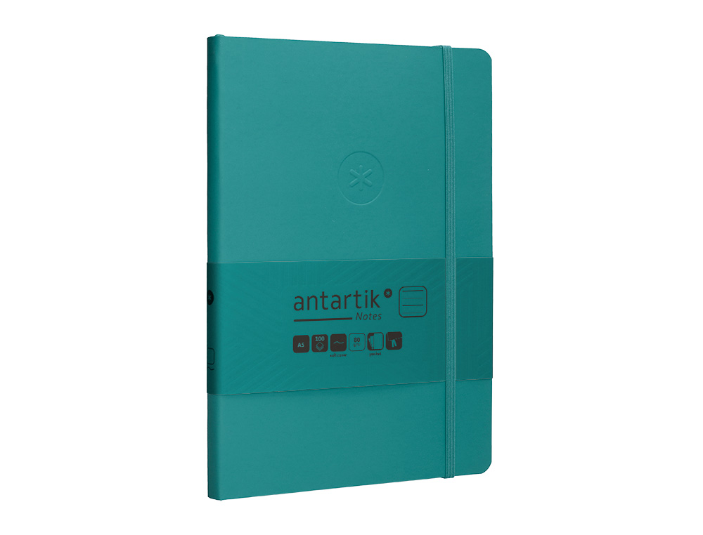 CADERNO COM ELASTICO ANTARTIK NOTES CAPA MOLE A5 PAUTADO VERDE AGUA-MARINHA 80 FOLHAS 80 GR FSC