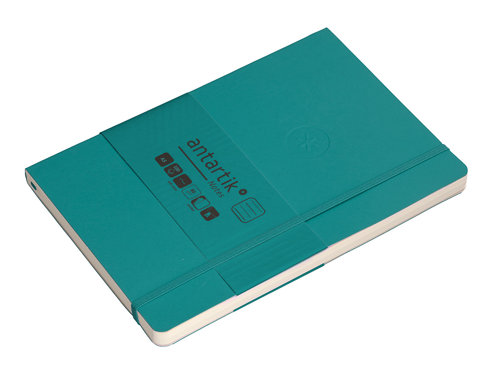 CADERNO COM ELASTICO ANTARTIK NOTES CAPA MOLE A5 PAUTADO VERDE AGUA-MARINHA 80 FOLHAS 80 GR FSC