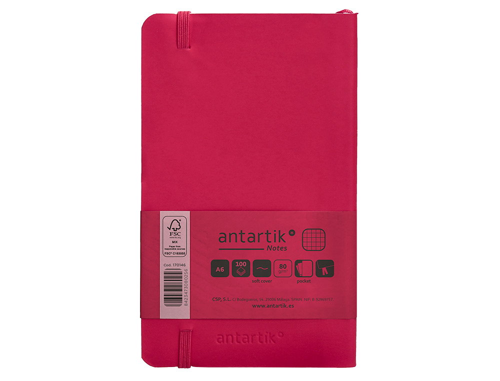 CADERNO COM ELASTICO ANTARTIK NOTES CAPA MOLE A6 QUADRICULADO FUCSIA 100 FOLHAS 80 GR FSC