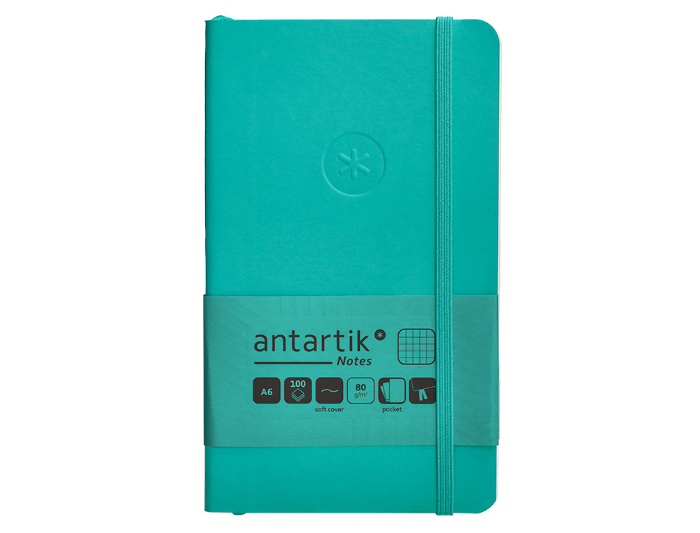 CADERNO COM ELASTICO ANTARTIK NOTES CAPA MOLE A6 QUADRICULADO TURQUESA 100 FOLHAS 80 GR FSC