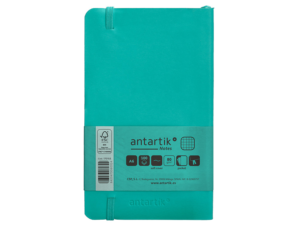 CADERNO COM ELASTICO ANTARTIK NOTES CAPA MOLE A6 QUADRICULADO TURQUESA 100 FOLHAS 80 GR FSC