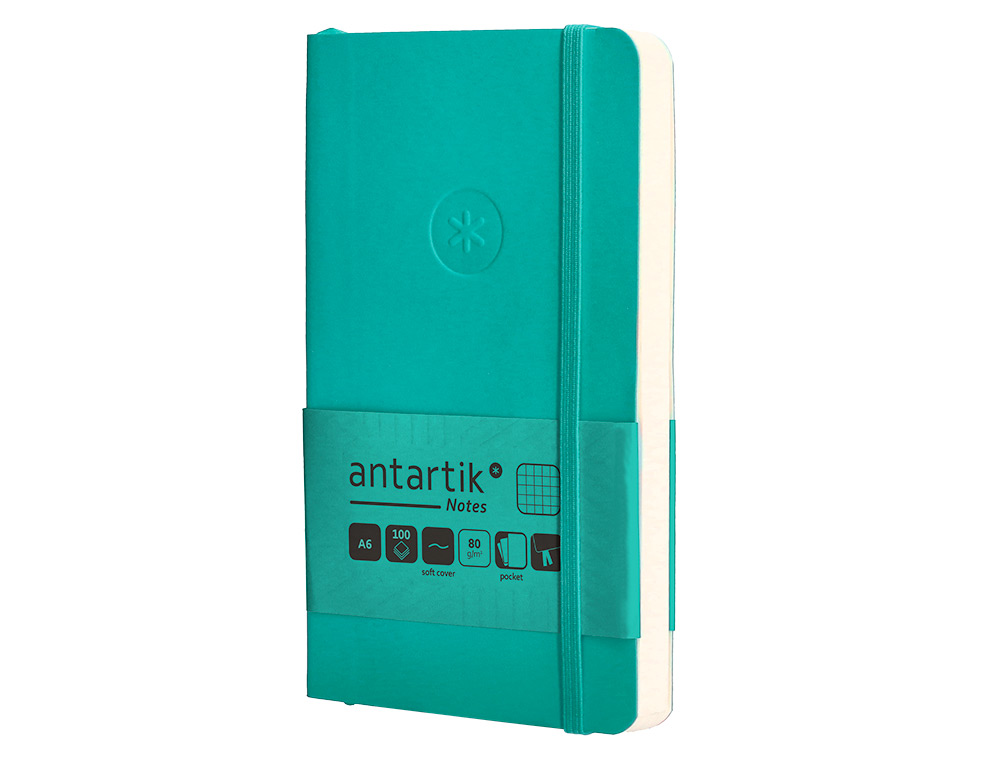 CADERNO COM ELASTICO ANTARTIK NOTES CAPA MOLE A6 QUADRICULADO TURQUESA 100 FOLHAS 80 GR FSC