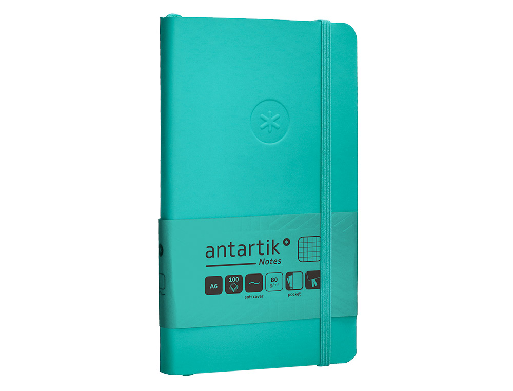 CADERNO COM ELASTICO ANTARTIK NOTES CAPA MOLE A6 QUADRICULADO TURQUESA 100 FOLHAS 80 GR FSC