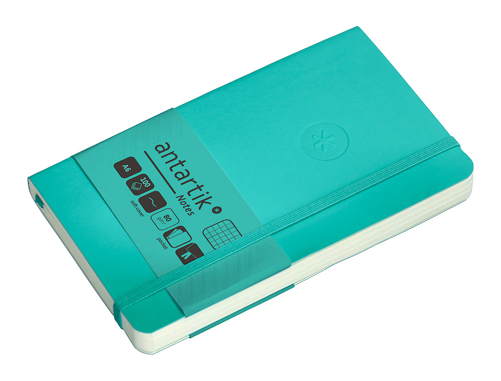 CADERNO COM ELASTICO ANTARTIK NOTES CAPA MOLE A6 QUADRICULADO TURQUESA 100 FOLHAS 80 GR FSC