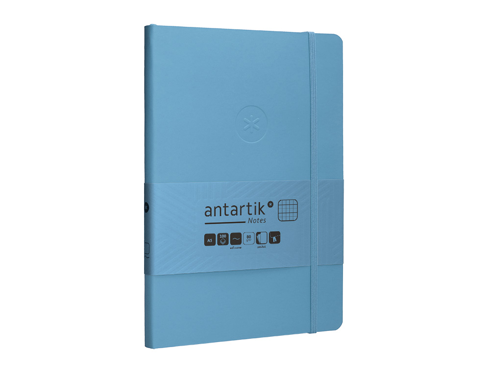 CADERNO COM ELASTICO ANTARTIK NOTES CAPA MOLE A5 QUADRICULADO AZUL CLARO 80 FOLHAS 80 GR FSC