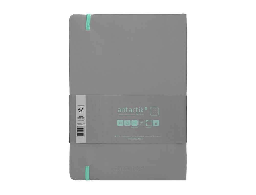 CADERNO COM ELASTICO ANTARTIK NOTES CAPA MOLE A5 PONTILHADO CINZA E TURQUESA 80 FOLHAS 80 GR FSC