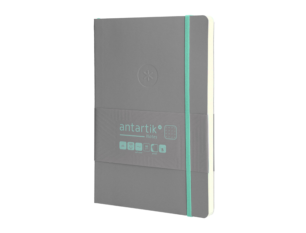CADERNO COM ELASTICO ANTARTIK NOTES CAPA MOLE A5 PONTILHADO CINZA E TURQUESA 80 FOLHAS 80 GR FSC