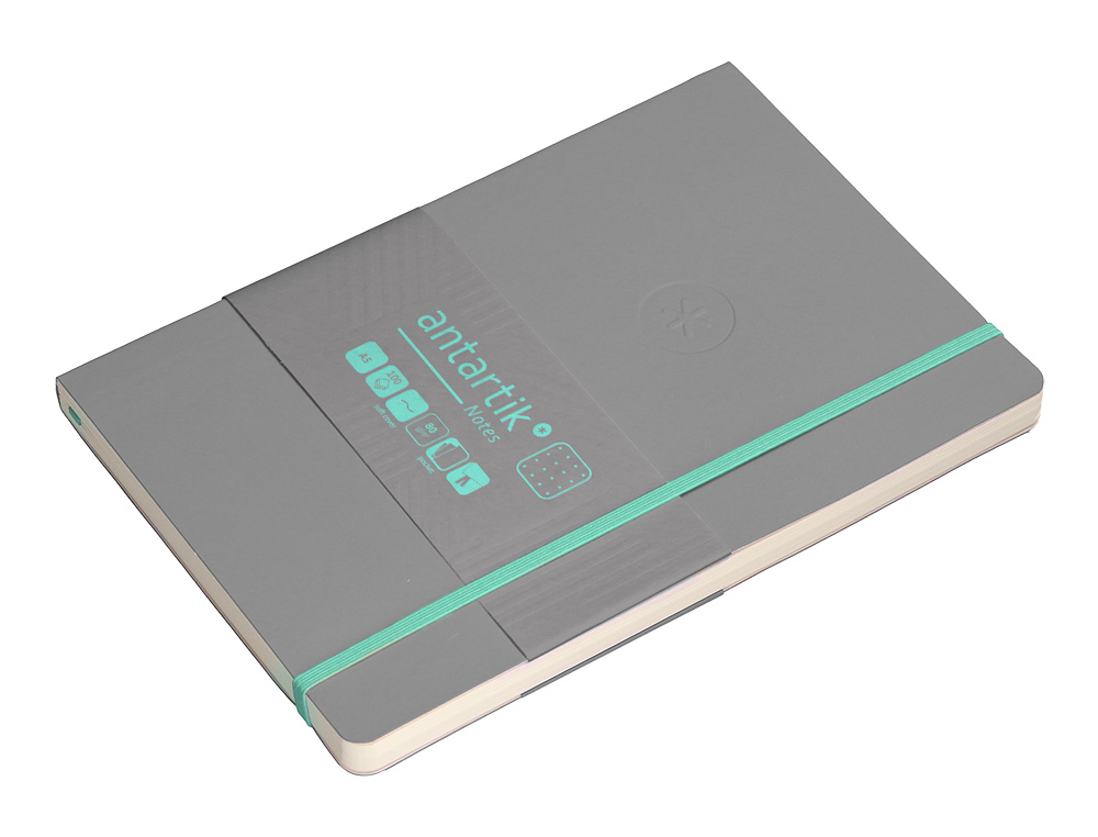 CADERNO COM ELASTICO ANTARTIK NOTES CAPA MOLE A5 PONTILHADO CINZA E TURQUESA 80 FOLHAS 80 GR FSC