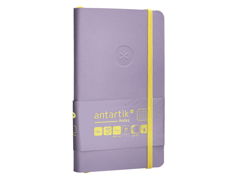 CADERNO COM ELASTICO ANTARTIK NOTES CAPA MOLE A6 QUADRICULADO ROXO E AMARELO 100 FOLHAS 80 GR FSC