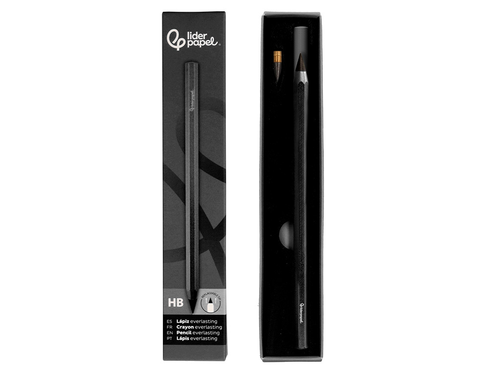 LAPIS DE GRAFITE LIDERPAPEL INFINITO COM BORRACHA ALUMINIO HEXAGONAL PRETO ULTRA RESISTENTE 1 PONTA DE RECARGA