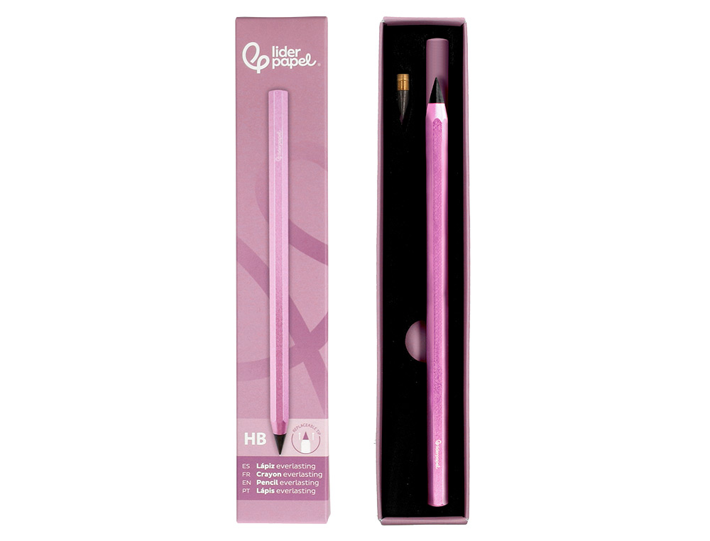 LAPIS DE GRAFITE LIDERPAPEL INFINITO COM BORRACHA ALUMINIO HEXAGONAL ROSA ULTRA RESISTENTE 1 PONTA DE RECARGA