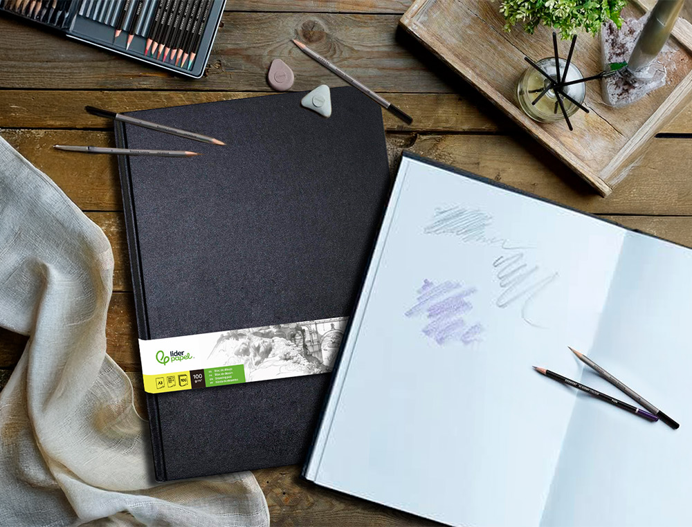DIARIO GRAFICO ENCADERNADO LIDERPAPEL DIN A3 420X297 MM 100 FOLHAS 100 GR COR PRETA