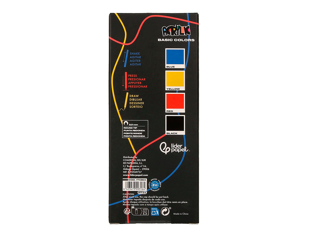 MARCADOR LIDERPAPEL ACRYLIC BASE AGUA TODO TIPO DE SUPERFICIE PONTA REDONDA 3 MM CAIXA DE 4 UNIDADES CORES