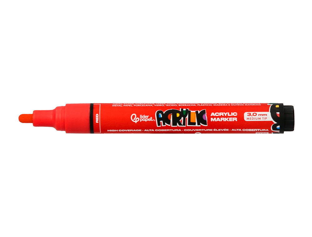 MARCADOR LIDERPAPEL ACRYLIC BASE AGUA TODO TIPO DE SUPERFICIE PONTA REDONDA 3 MM CAIXA DE 4 UNIDADES CORES