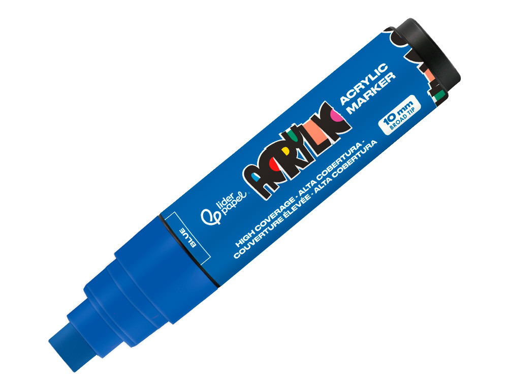 MARCADOR LIDERPAPEL ACRYLIC BASE AGUA TODO TIPO DE SUPERFICIE PONTA RETANGULAR 10 MM AZUL