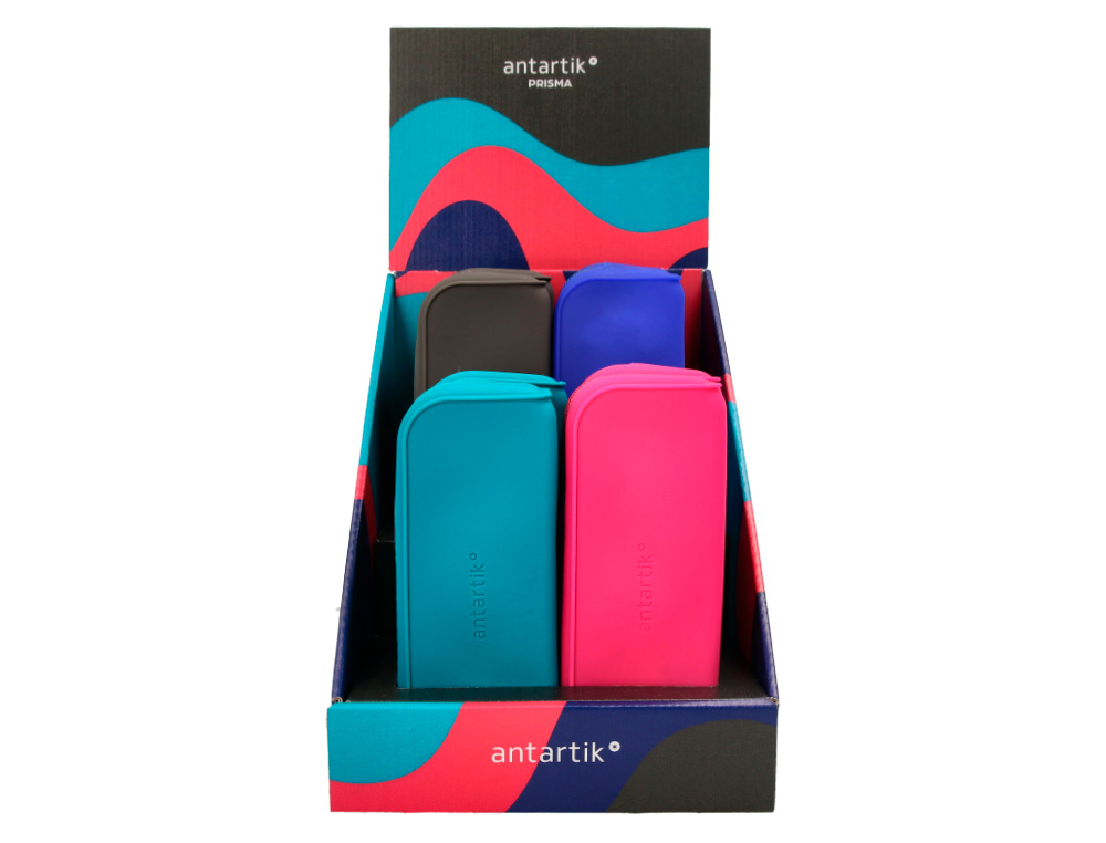 ESTOJO ESCOLAR ANTARTIK PRISMA SILICONE SOFT RETANGULAR 185X50X75 MM EXPOSITOR DE 8 UNIDADES CORES INTENSAS