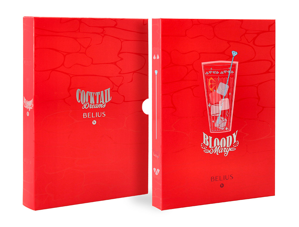 ESFEROGRAFICA E PORTA CARTOES BELIUS COCKTAILS BLOODY MARY ALUMINIO VERMELHO PRATEADO RELEVO TINTA COR AZUL CAIXA DE DES