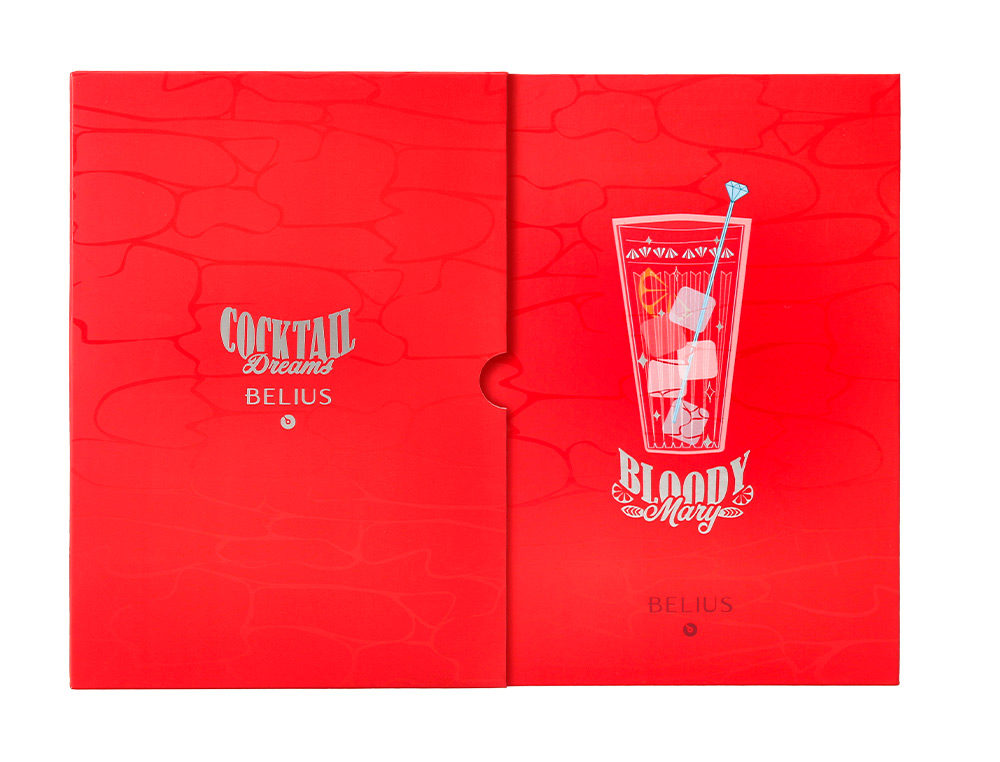 ESFEROGRAFICA E PORTA CARTOES BELIUS COCKTAILS BLOODY MARY ALUMINIO VERMELHO PRATEADO RELEVO TINTA COR AZUL CAIXA DE DES