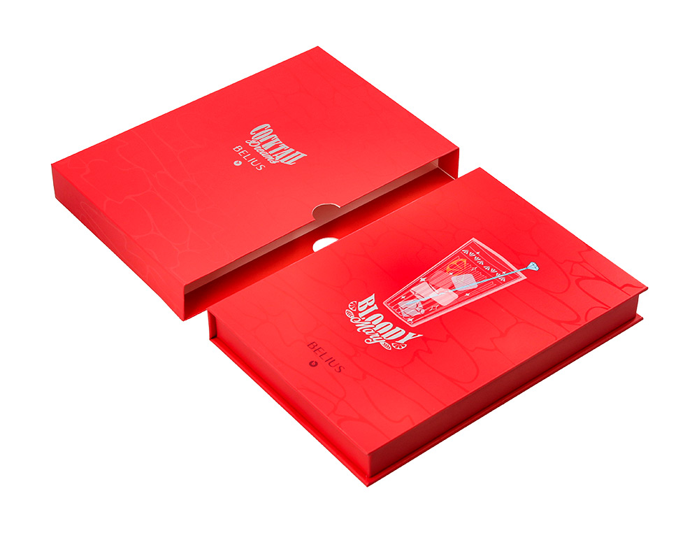 ESFEROGRAFICA E PORTA CARTOES BELIUS COCKTAILS BLOODY MARY ALUMINIO VERMELHO PRATEADO RELEVO TINTA COR AZUL CAIXA DE DES