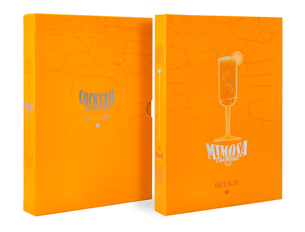 ESFEROGRAFICA E PORTA CARTOES BELIUS COCKTAILS PINA COLADA ALUMINIO LARANJA PRATEADO RELEVO TINTA COR AZUL CAIXA DE DESI