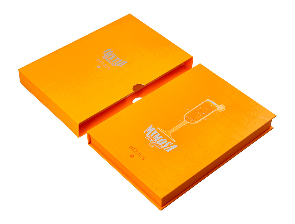 ESFEROGRAFICA E PORTA CARTOES BELIUS COCKTAILS PINA COLADA ALUMINIO LARANJA PRATEADO RELEVO TINTA COR AZUL CAIXA DE DESI