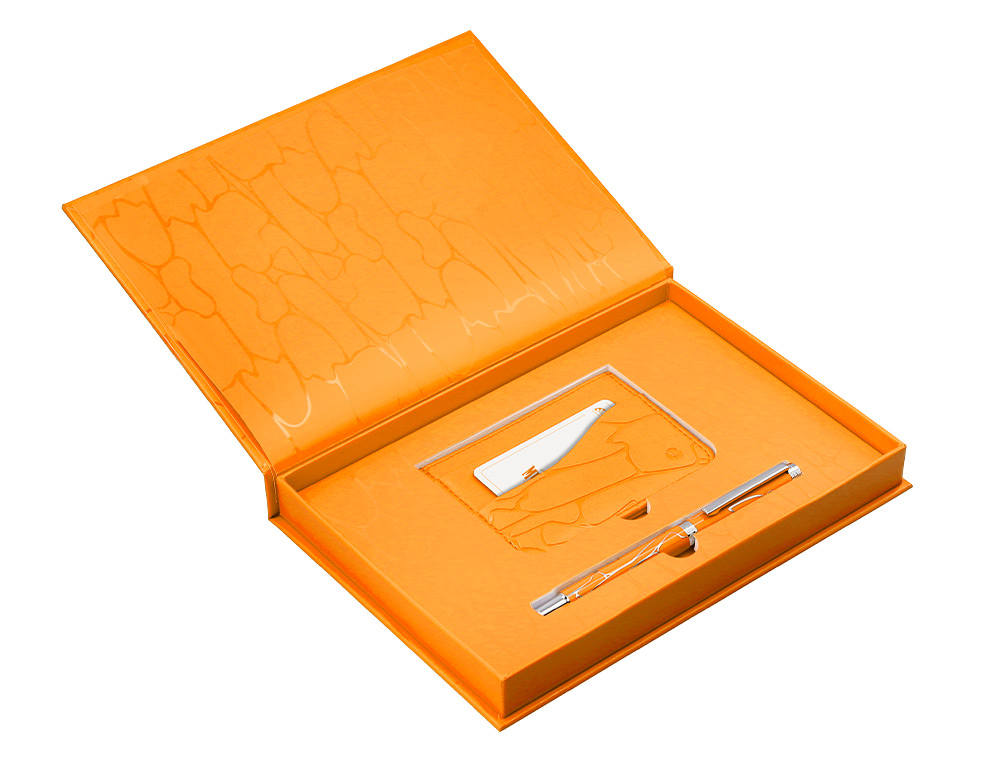 ESFEROGRAFICA E PORTA CARTOES BELIUS COCKTAILS PINA COLADA ALUMINIO LARANJA PRATEADO RELEVO TINTA COR AZUL CAIXA DE DESI