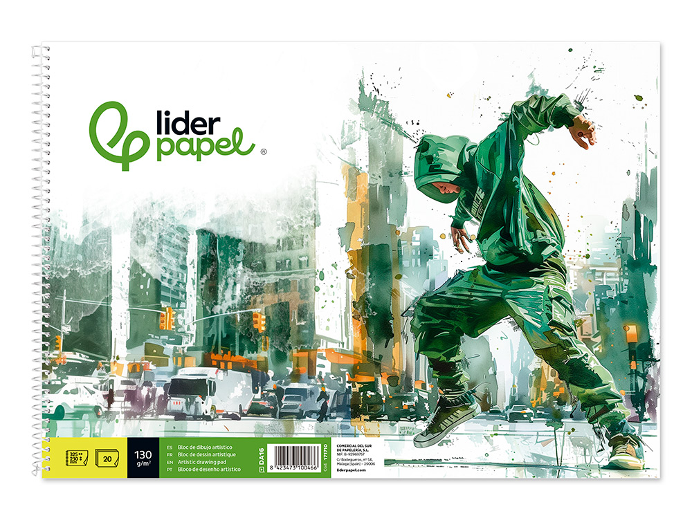 BLOCO DE DESENHO LIDERPAPEL ARTISTICO URBAN ESPIRAL 230X325MM 20 FOLHAS 130 GR SEM ESQUADRIA PERFURADO