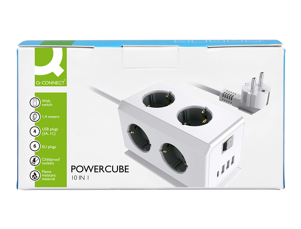 EXTENSAO Q-CONNECT MULTIPLA 10 EM 1 CABO 1,4 MT 6 TOMADAS DE CORRENTE+3 USB+1 USB TIPO C 140X76X87MM