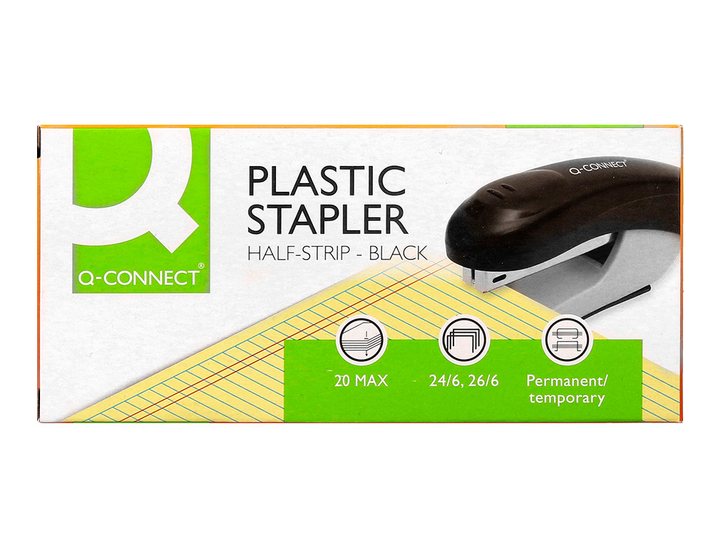 AGRAFADOR Q-CONNECT KF14204 PLASTICO ABS PRETO CAPACIDADE 20 FOLHAS